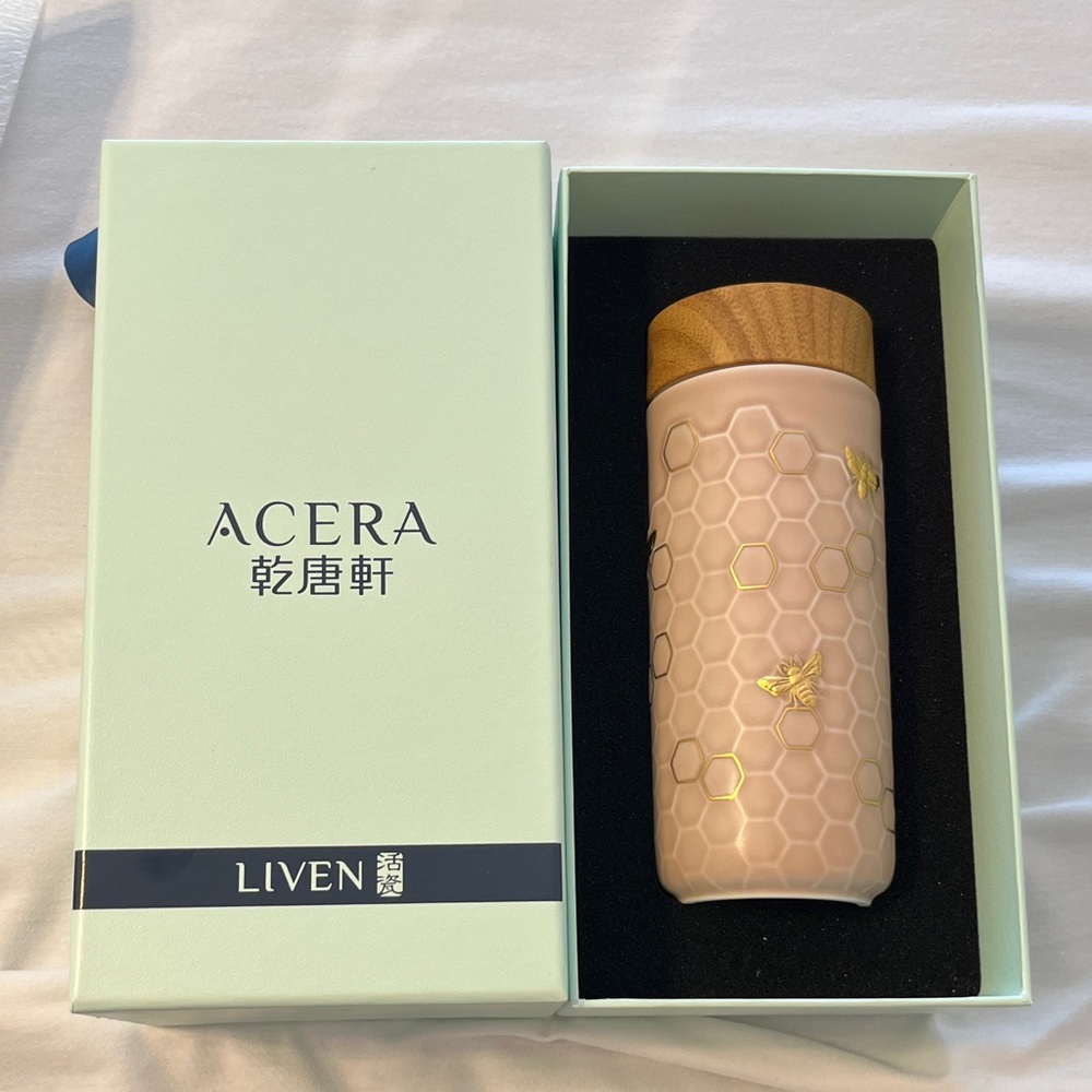 Acera Tourmaline Double Walled Tumbler Pink with Handpainted Gold Bees